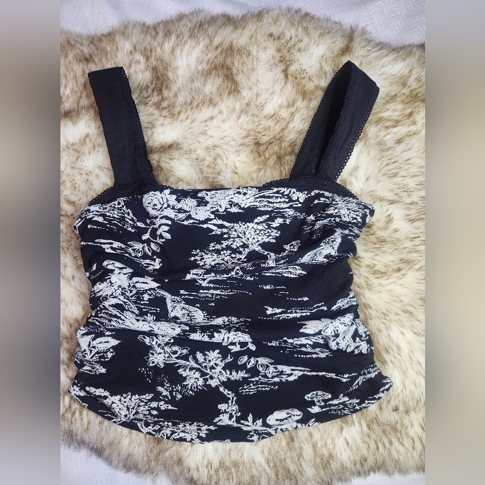 Free People Two Tone Toile Print Tank Top Size-M